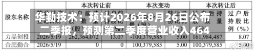 华勤技术：预计2026年8月26日公布二季报，预测第二季度营业收入464.41亿元，同比变动-5.1%-第1张图片